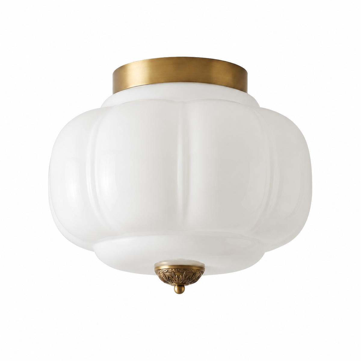 Odile milk glass pumpkin semi flush mount ceiling light with brass canopy