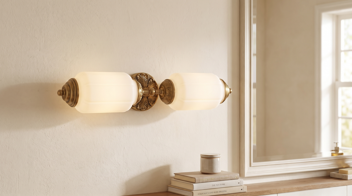 Wren milk glass shades glowing evenly with no visible filament