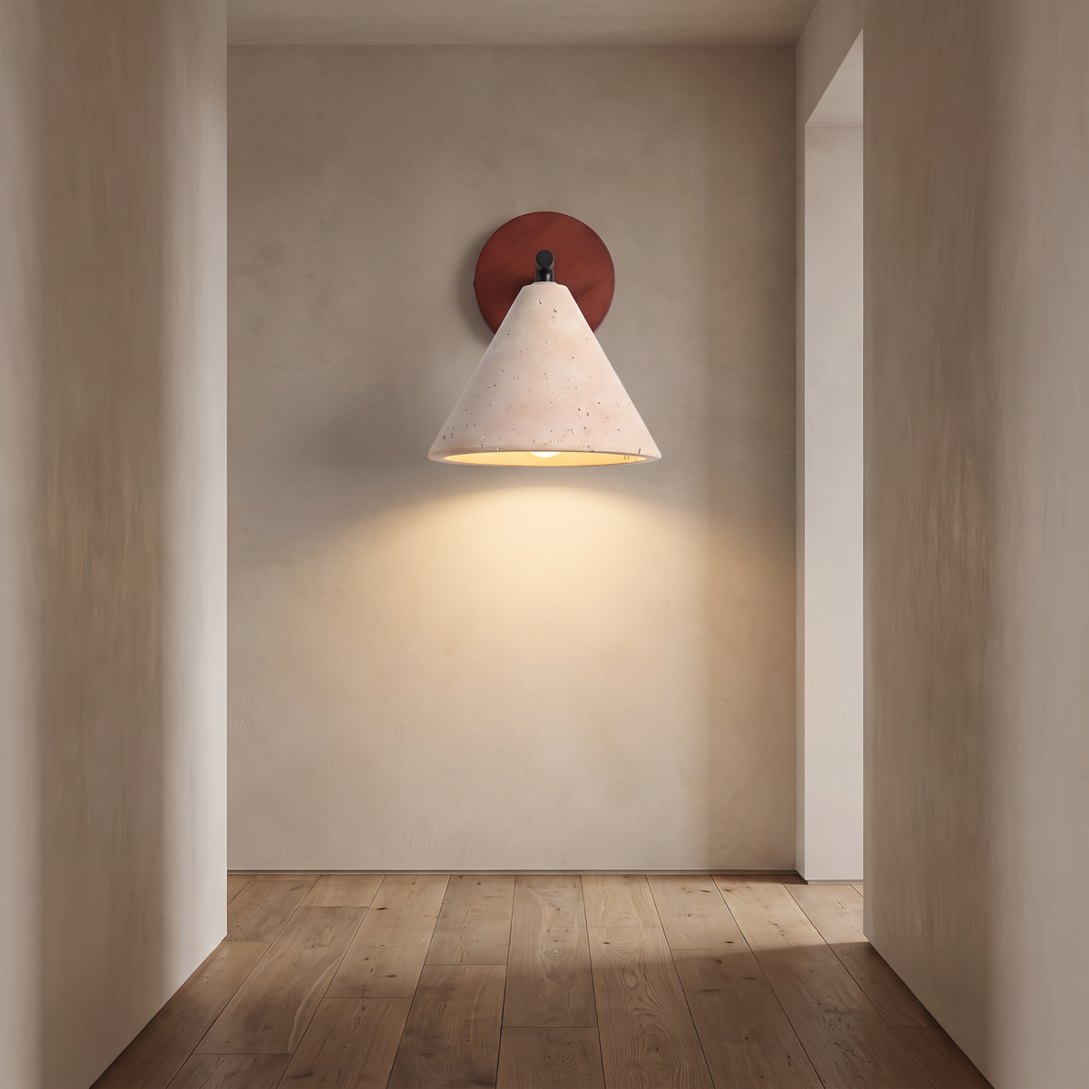 Thea wall sconce lighting a hallway wall