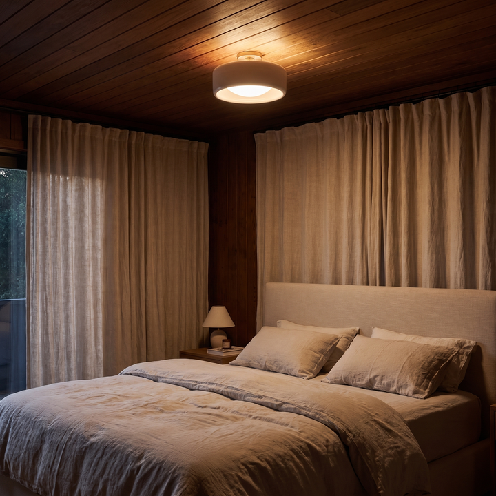 Solene porcelain ceiling light mounted in a bedroom