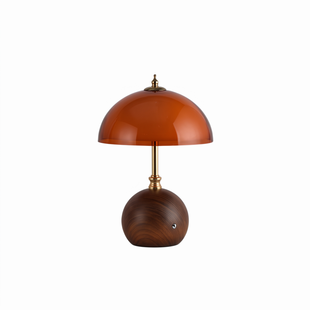 Cleo walnut and amber dome table lamp on a white background
