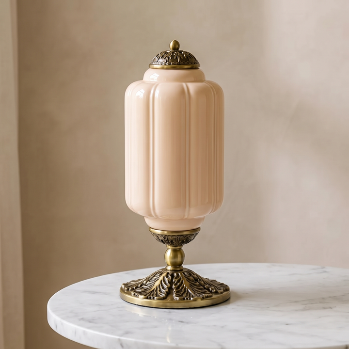 Colette ribbed glass table lamp in peach