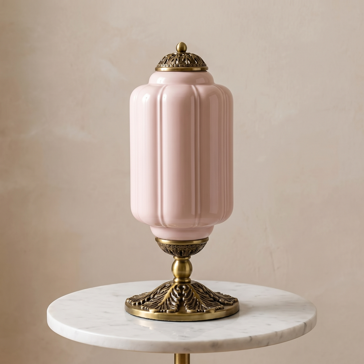 Colette ribbed glass table lamp in blush pink