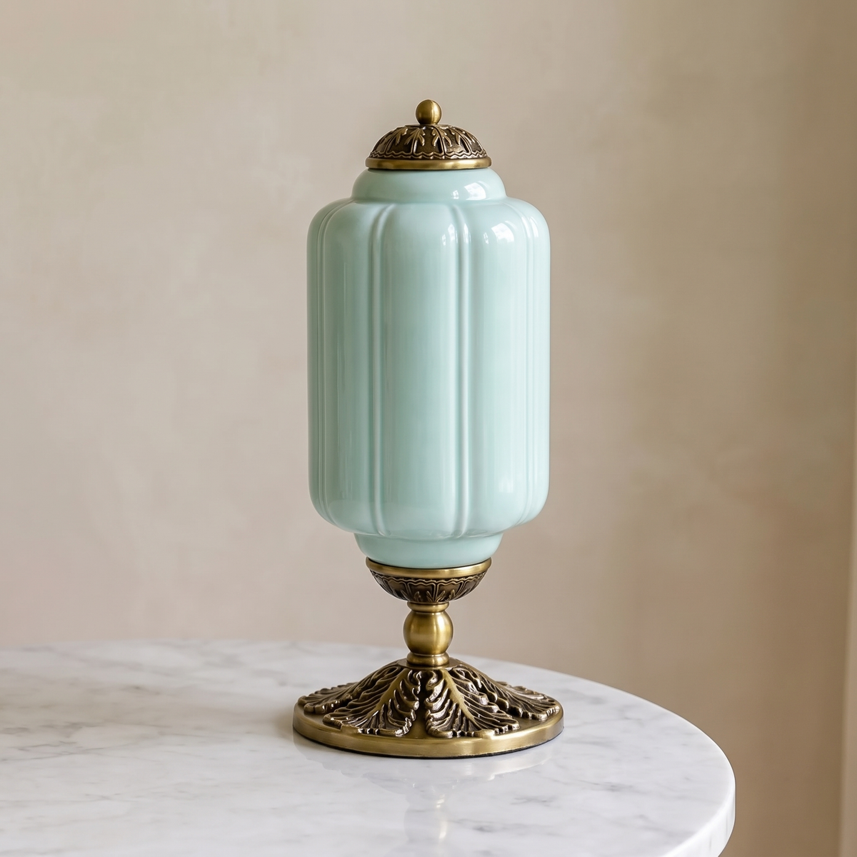 Colette ribbed glass table lamp in pale mint blue