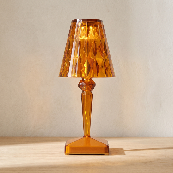 Saga faceted acrylic table lamp in amber