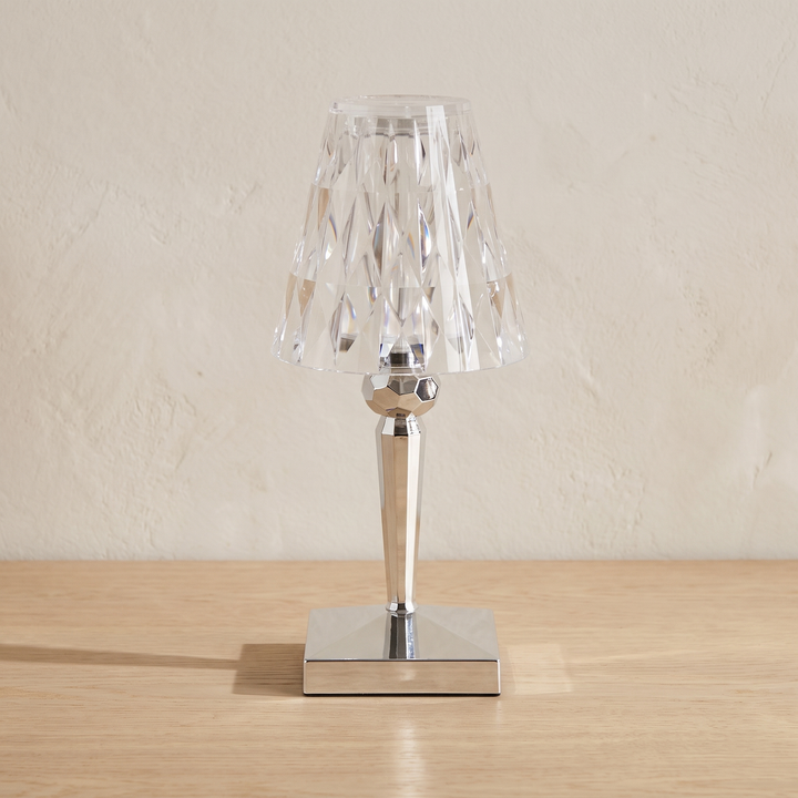 Saga faceted acrylic table lamp in silver plated
