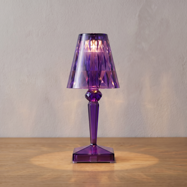 Saga faceted acrylic table lamp in purple