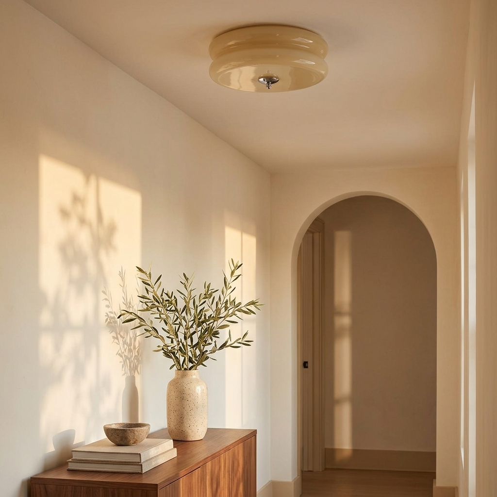 Deliona flush mount in chrome with beige glass