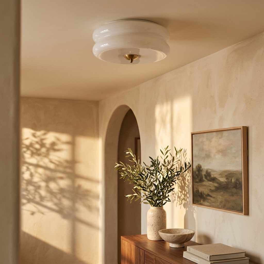 Deliona ribbed glass art deco flush mount in a hallway