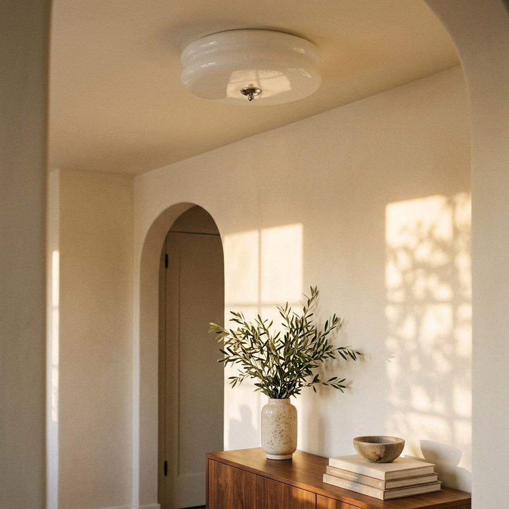 Deliona flush mount in chrome with white glass