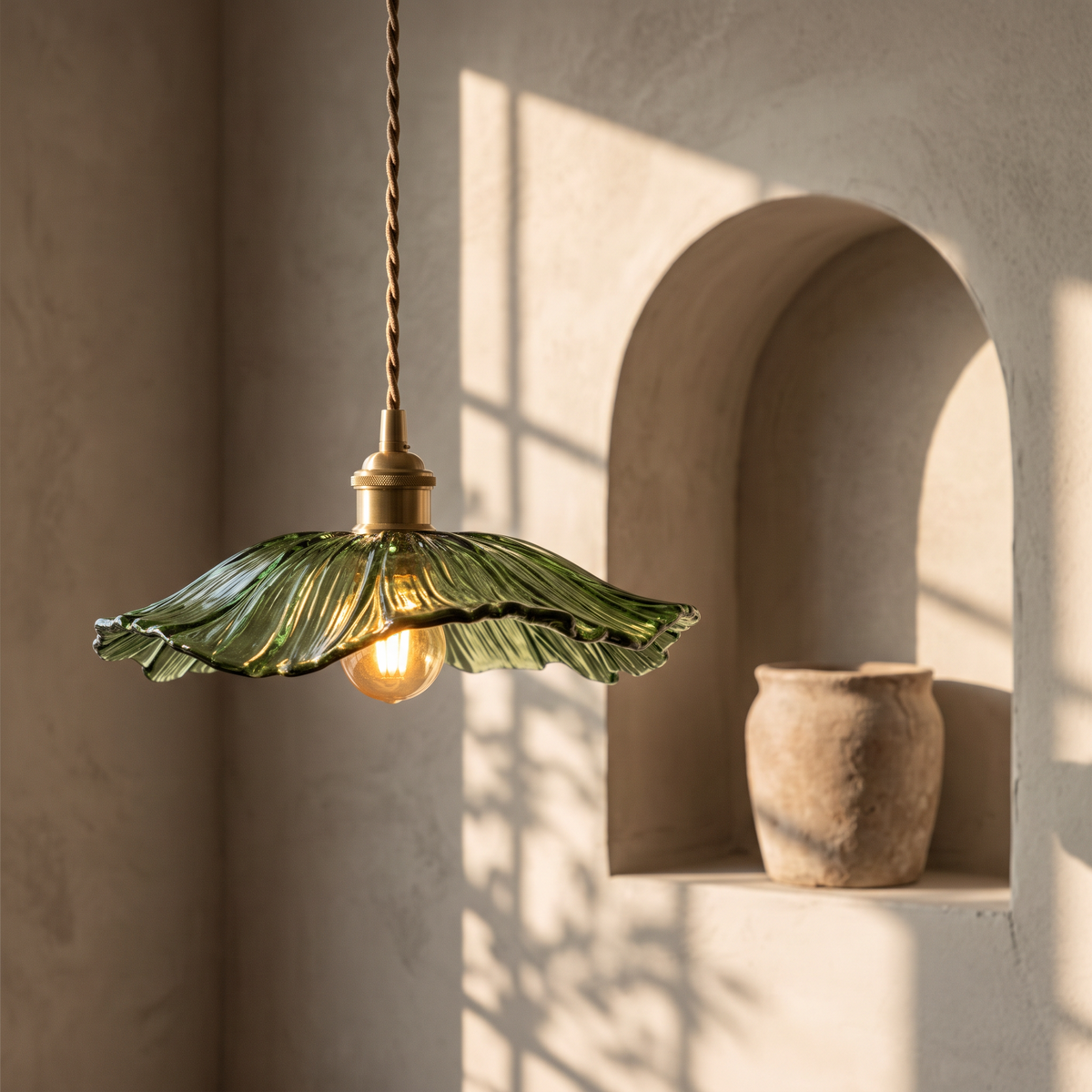 Ninfea pendant beside an arched niche with a ceramic vessel