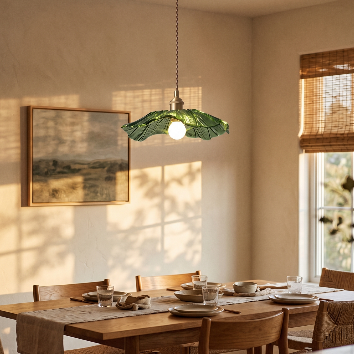 Ninfea pendant above a set dining table