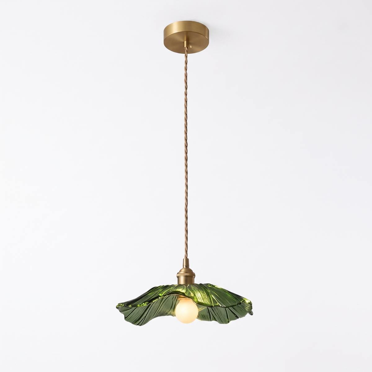 Ninfea lotus leaf glass pendant light in green on a pure white background