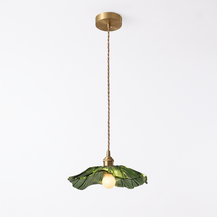 Ninfea lotus leaf glass pendant light in green on a pure white background