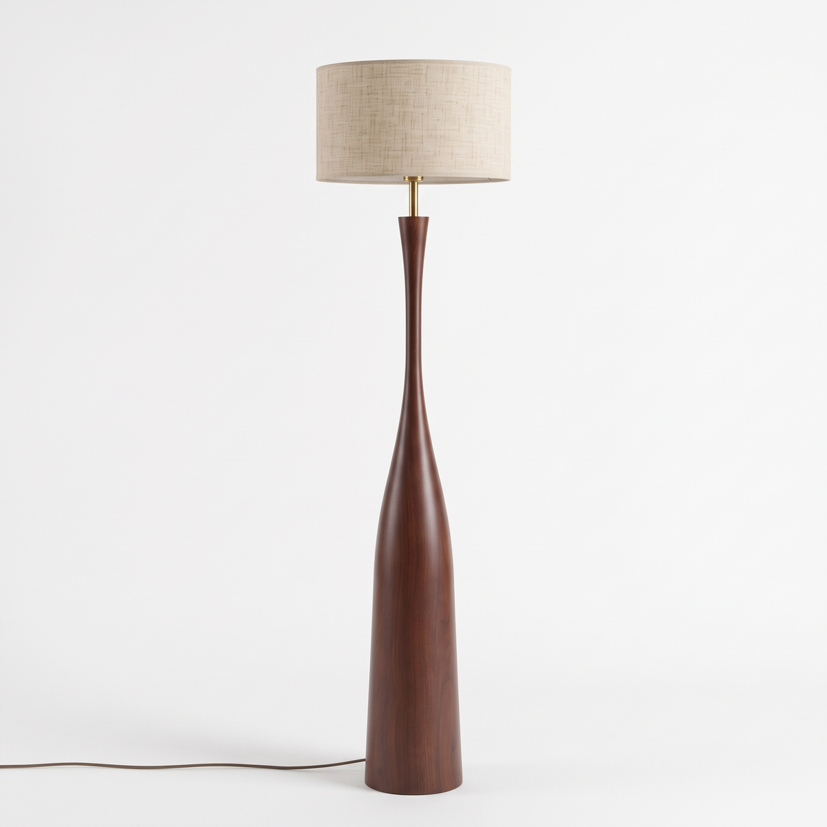 Morella tapered fabric drum floor lamp on white studio background