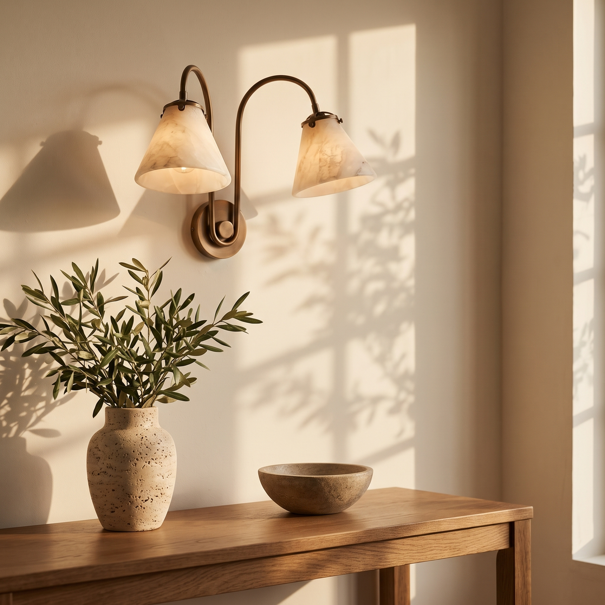 Fonteva twin marble cone and copper wall sconce