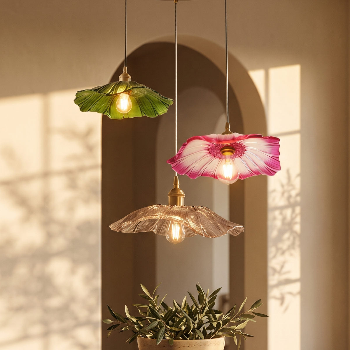 Calyssa cluster pendant above a round walnut dining table