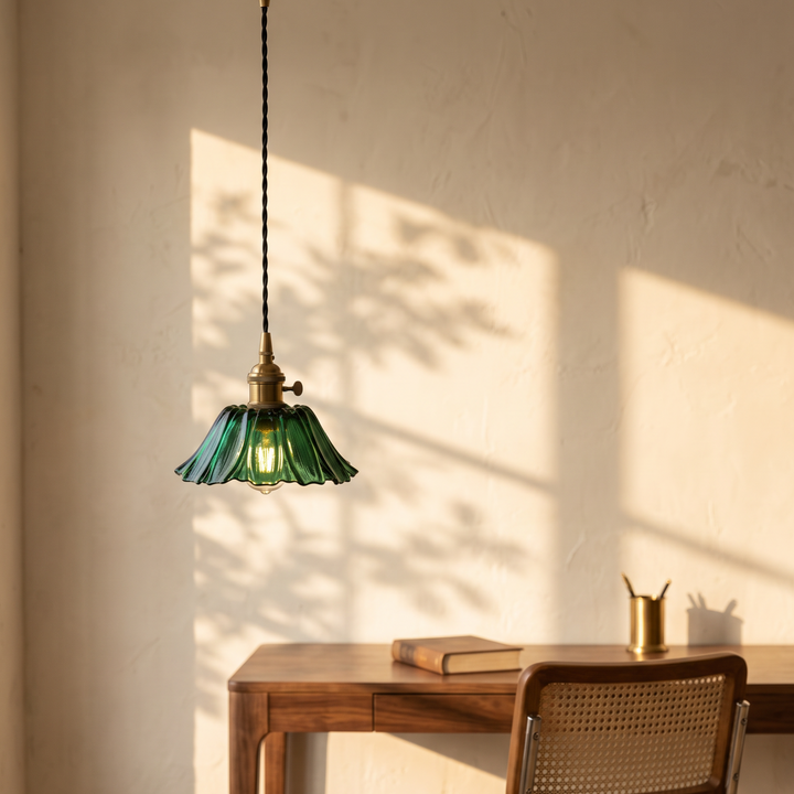 Fiorella Pendant in leaf green, large shade, in a study