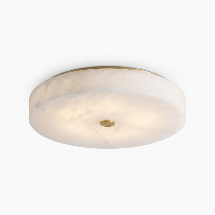 Lunetta marble and brass flush ceiling light on white