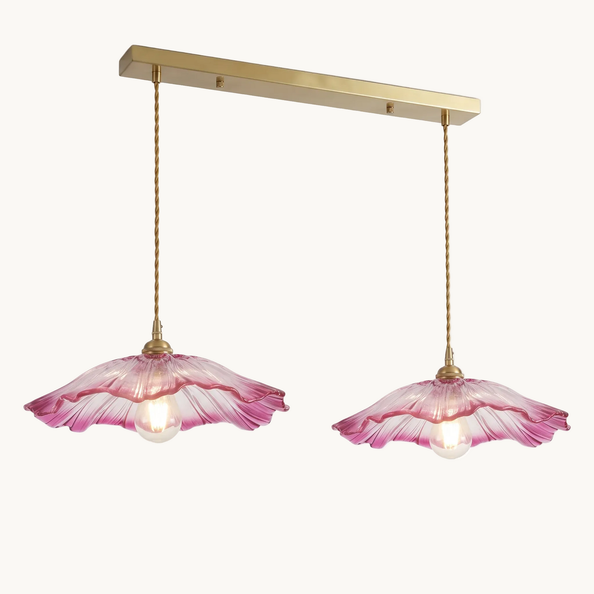Belfiore two-light petal glass linear pendant on white