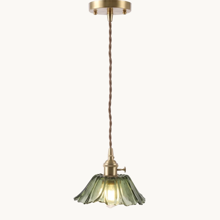 Fiorella Pendant petal glass pendant light in leaf green on a pure white background