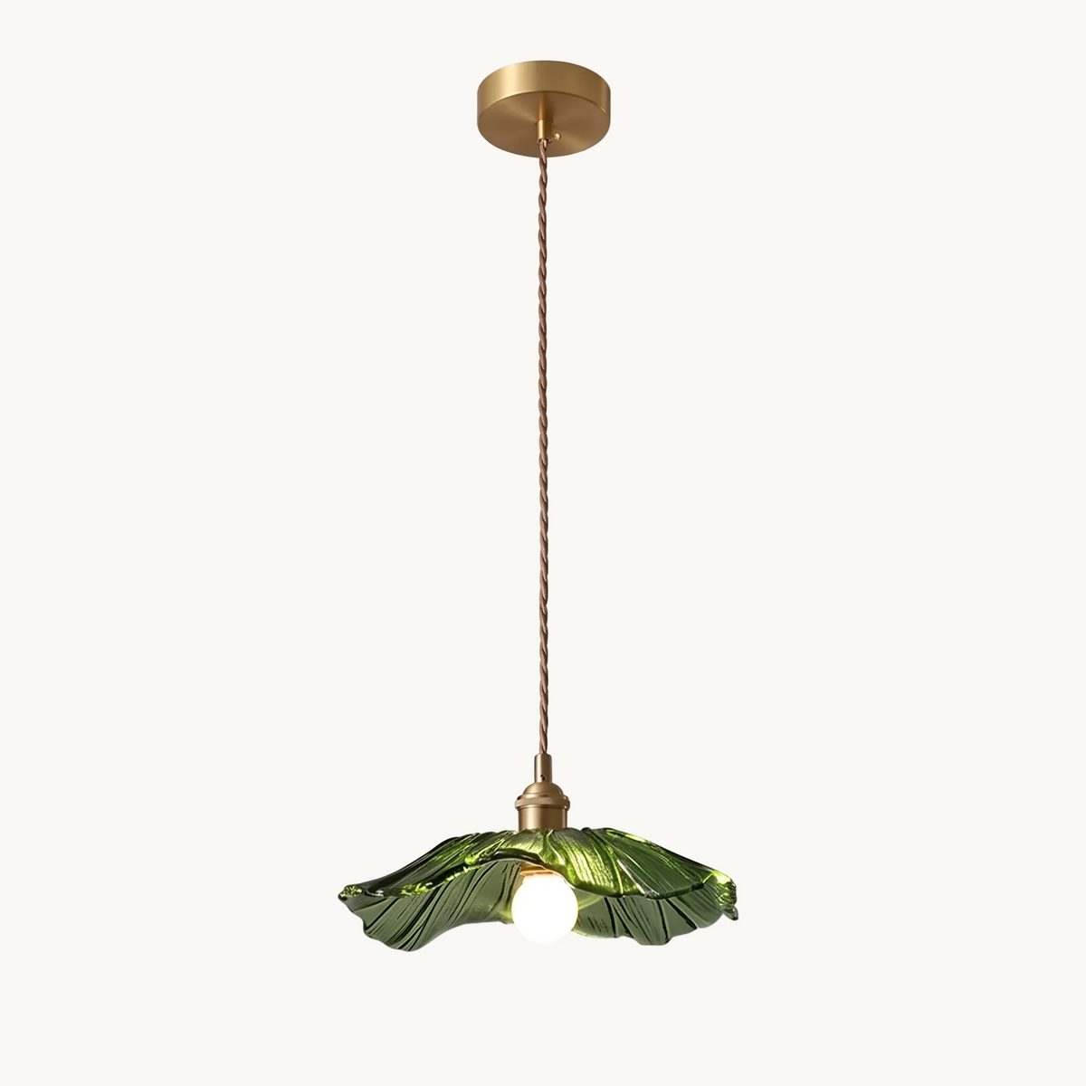 Ninfea Pendant lotus leaf glass pendant light in green on a pure white background