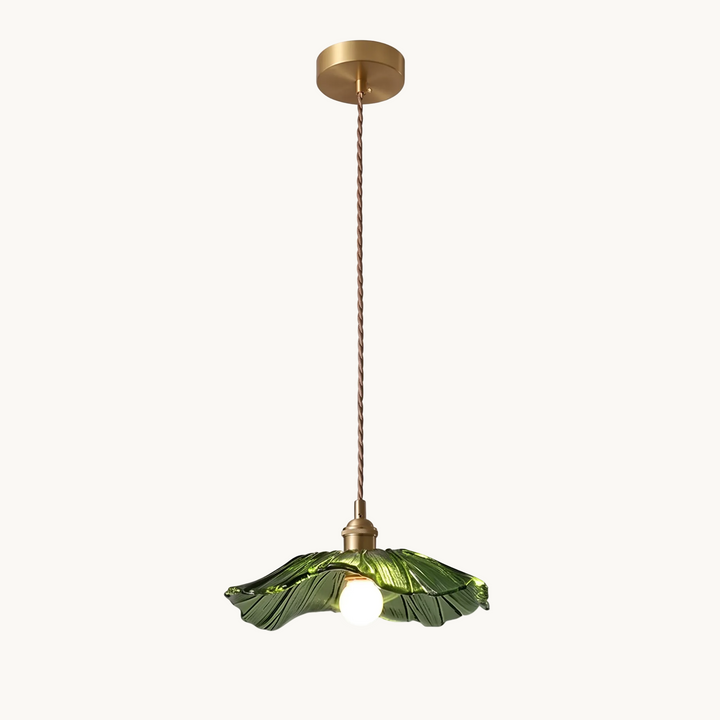 Ninfea Pendant lotus leaf glass pendant light in green on a pure white background