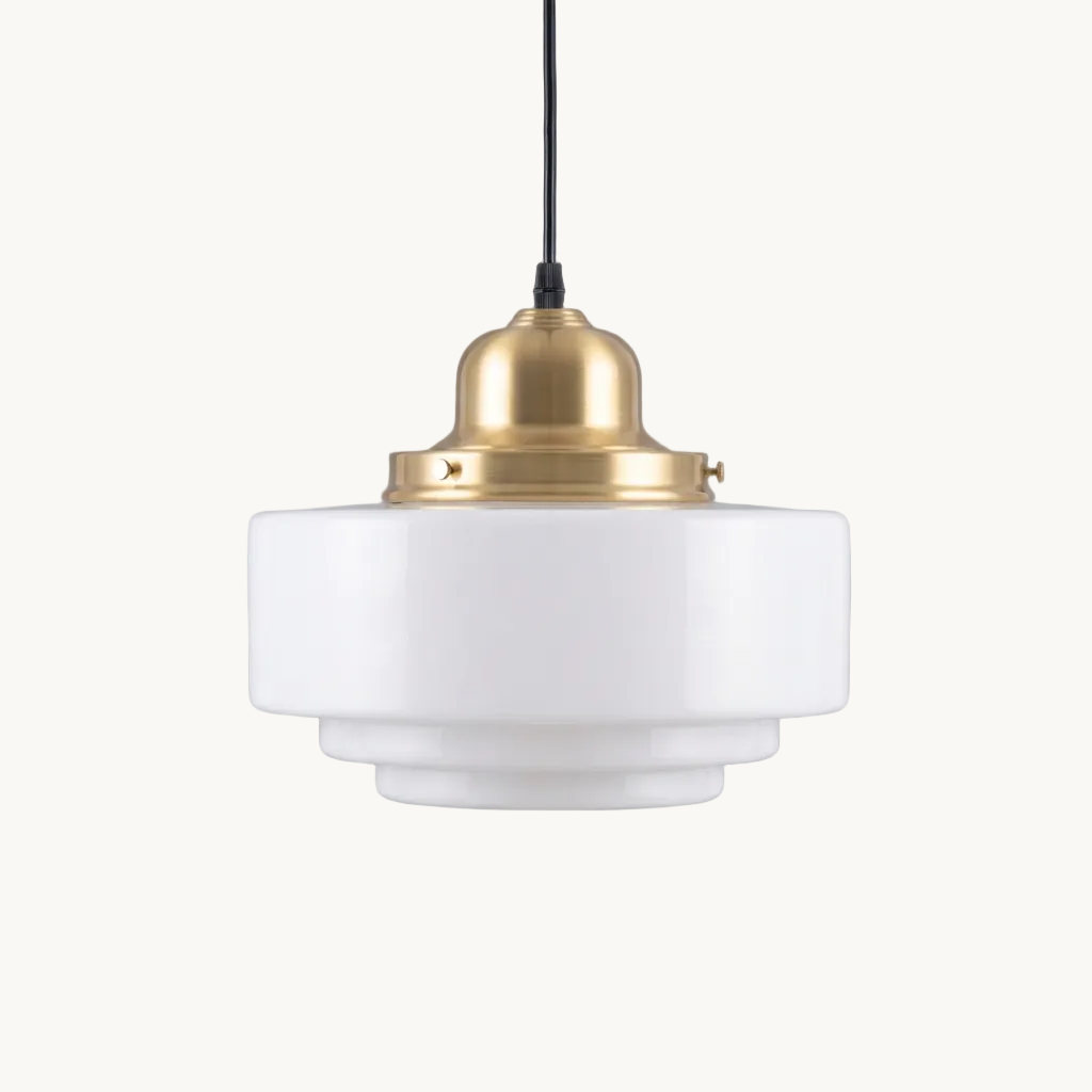 Vika Stepped tiered milk glass pendant light, 9.4 in, on a white studio background