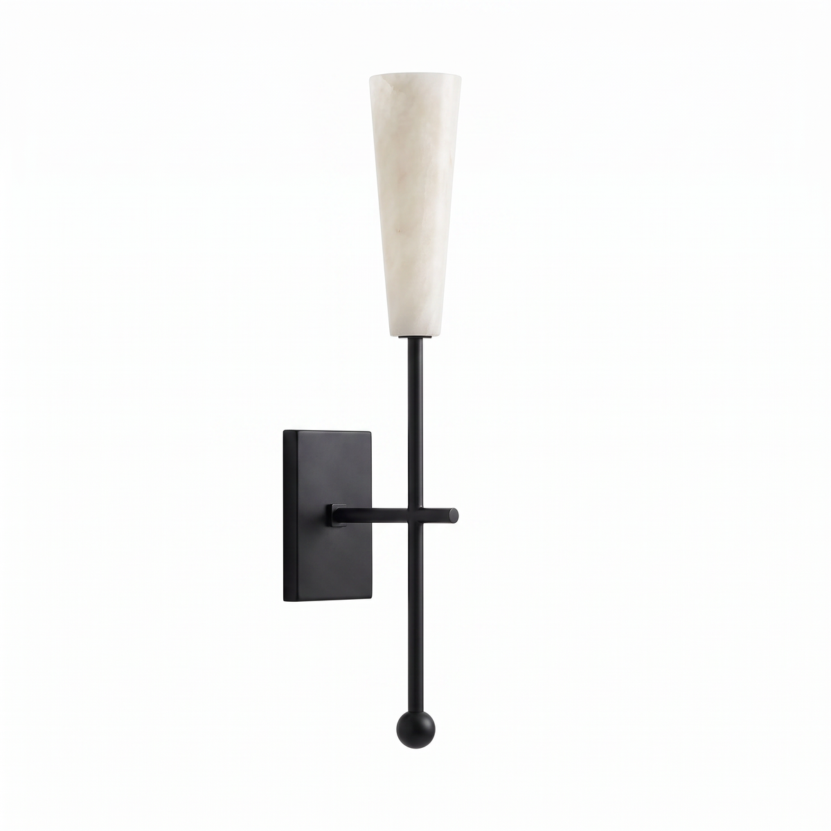 Tessara Torch marble wall sconce in black on a plain white studio background