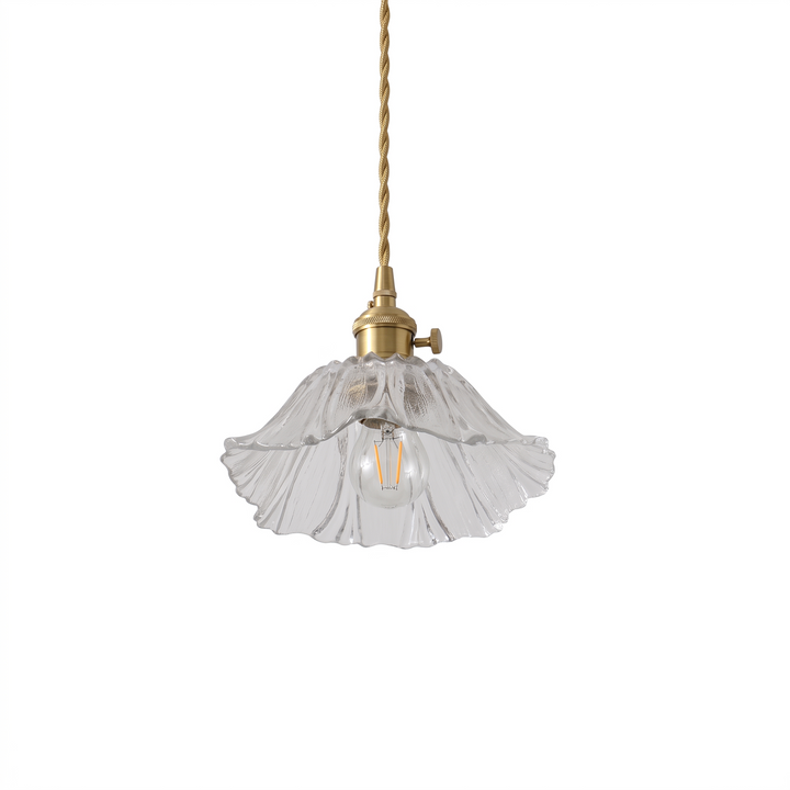 Fiorella Pendant fluted petal glass pendant light in opal white on a pure white background