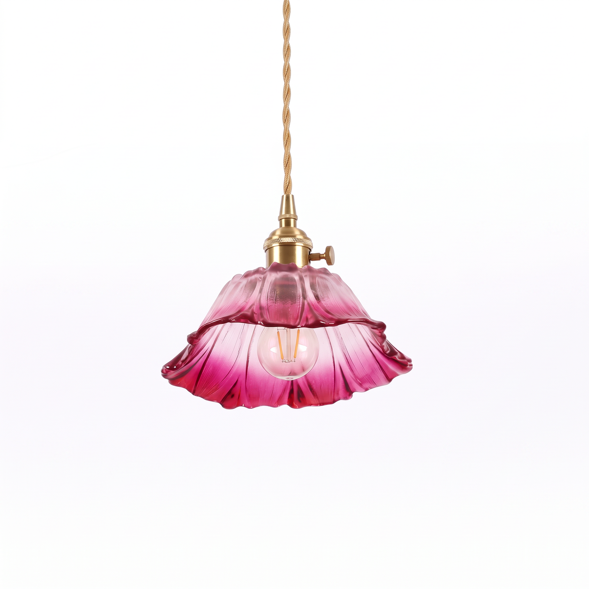 Fiorella Pendant fluted petal glass pendant light in dusty mauve on a pure white background