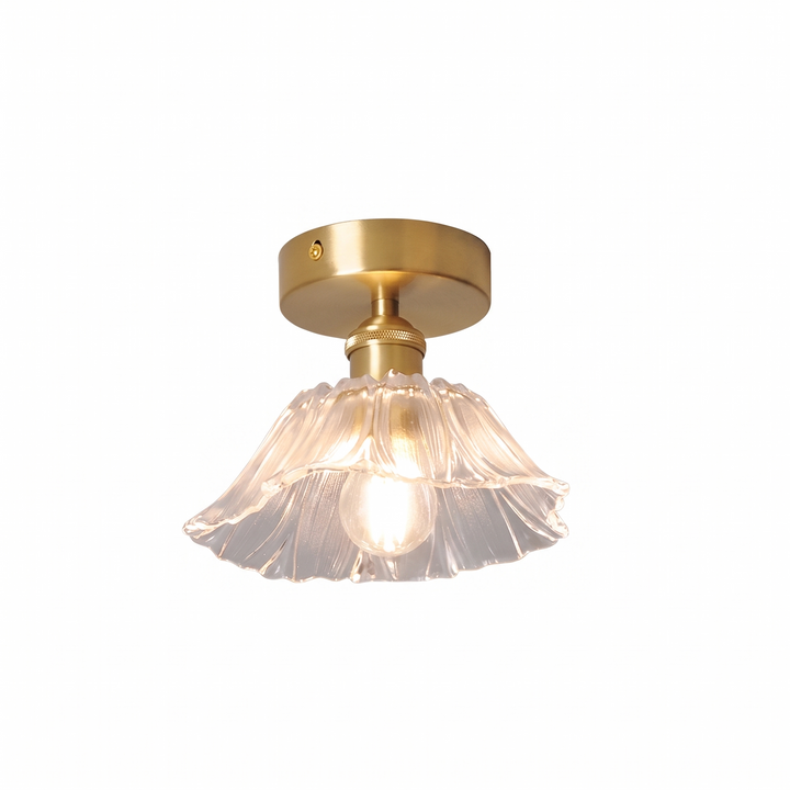 Fiorella Flush Mount fluted petal glass ceiling light in opal white on a pure white background