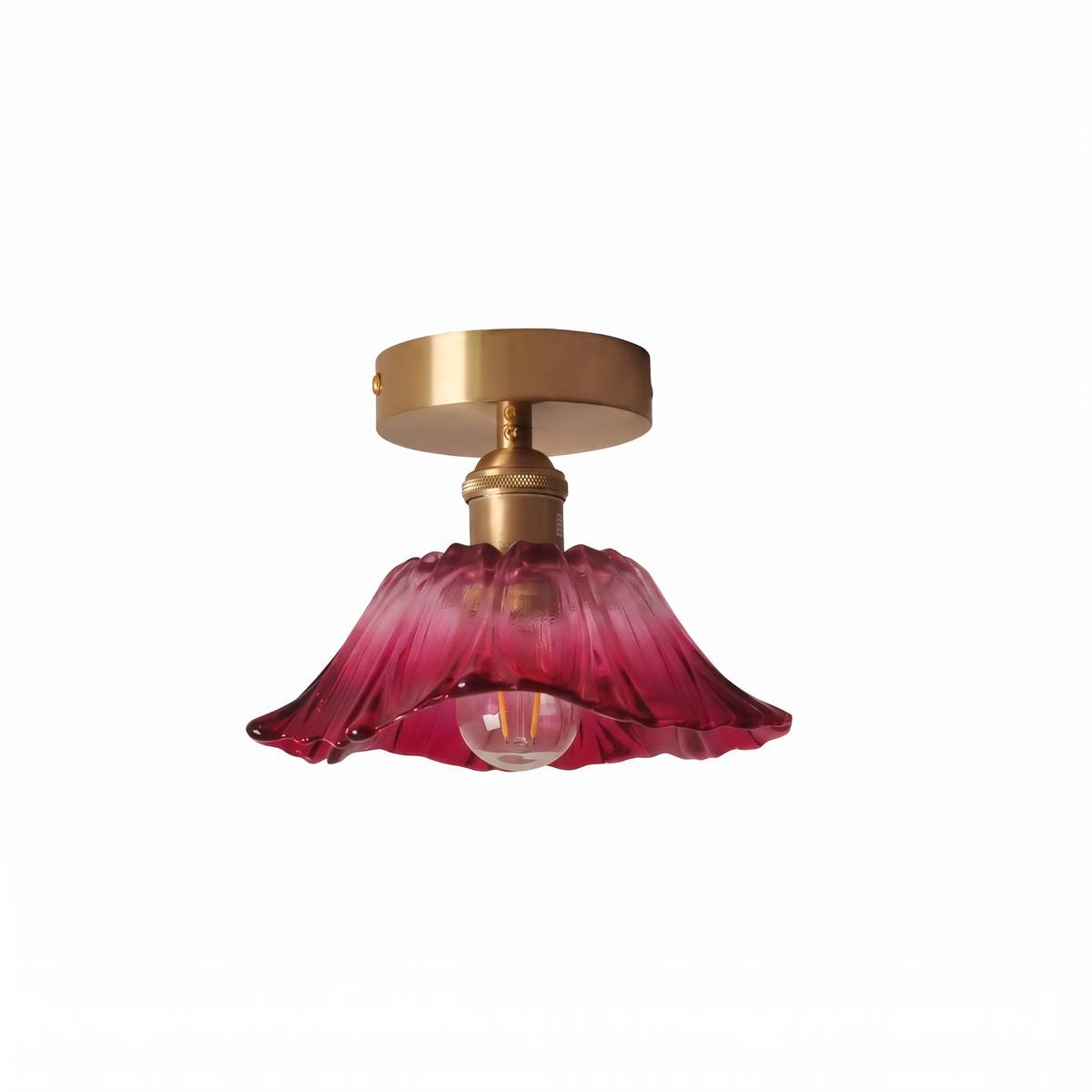Fiorella flush mount petal glass ceiling light in dusty mauve on a pure white background