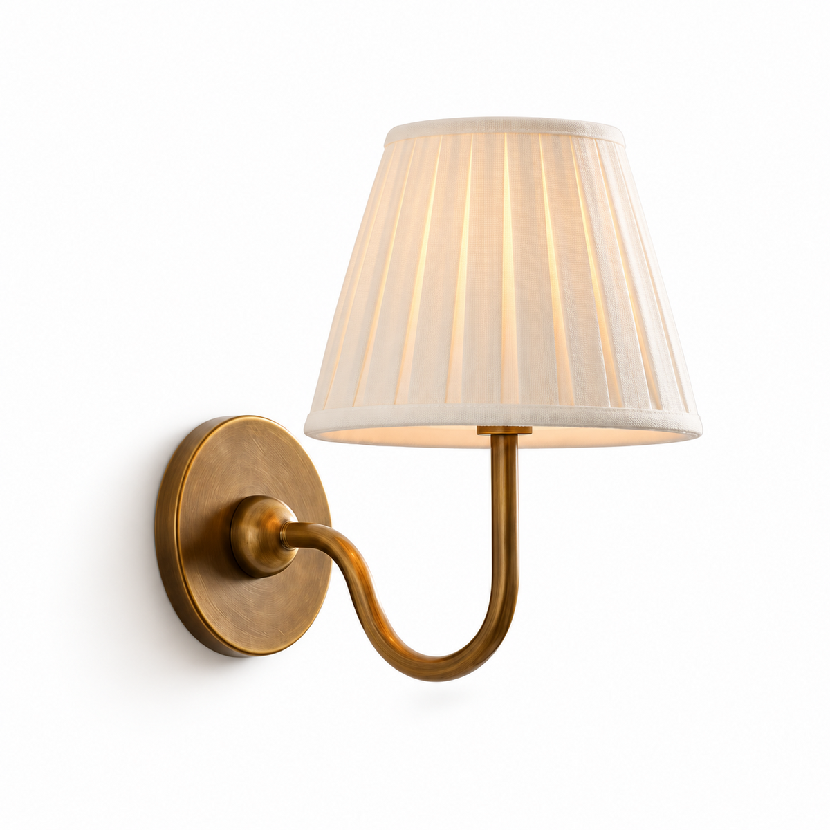 Hilde pleated linen shade, tumbled brass finish, one light, white background